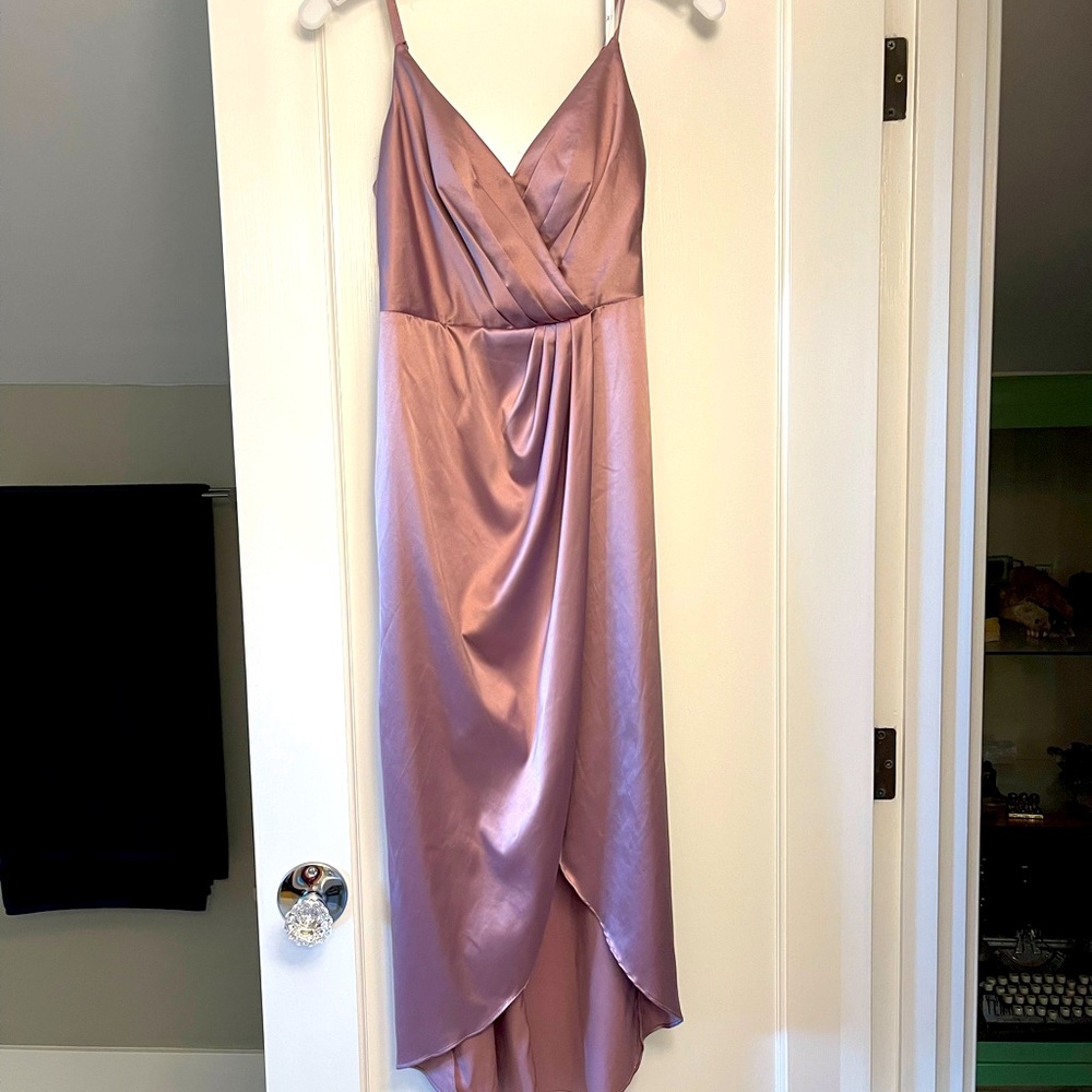 Pleated Bodice Spaghetti Strap Satin Tulip Dress